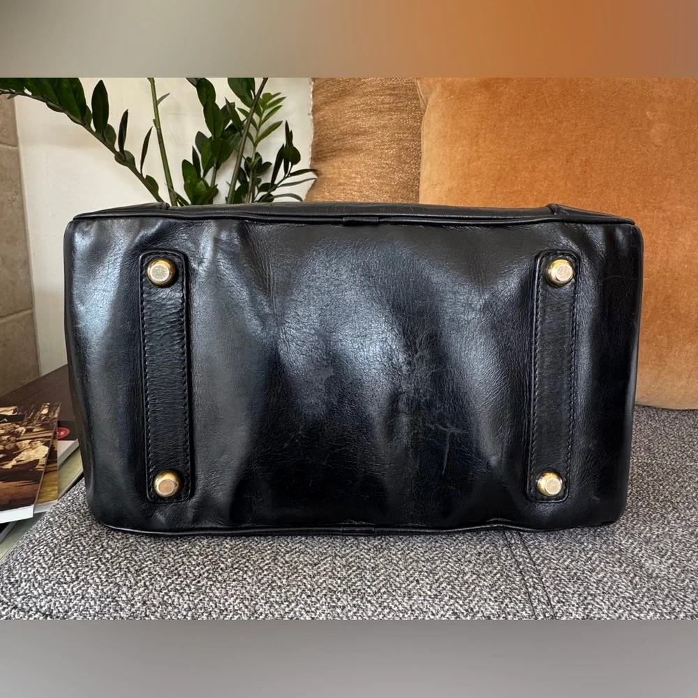 Marc Jacobs Rare Vintage Black Leather Satchel with Gold Chain Handles - Picture 7 of 16